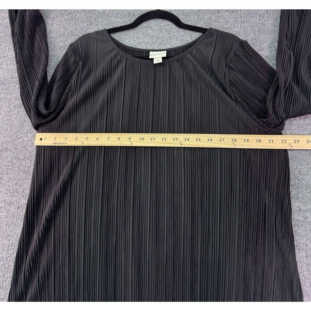 Ava & Viv 1X Black Pleated Blouse Long Sleeve Ruffle Cuff Holiday Party Top - Picture 8 of 13